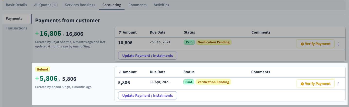 Image showing hotel booking ledger with payments status