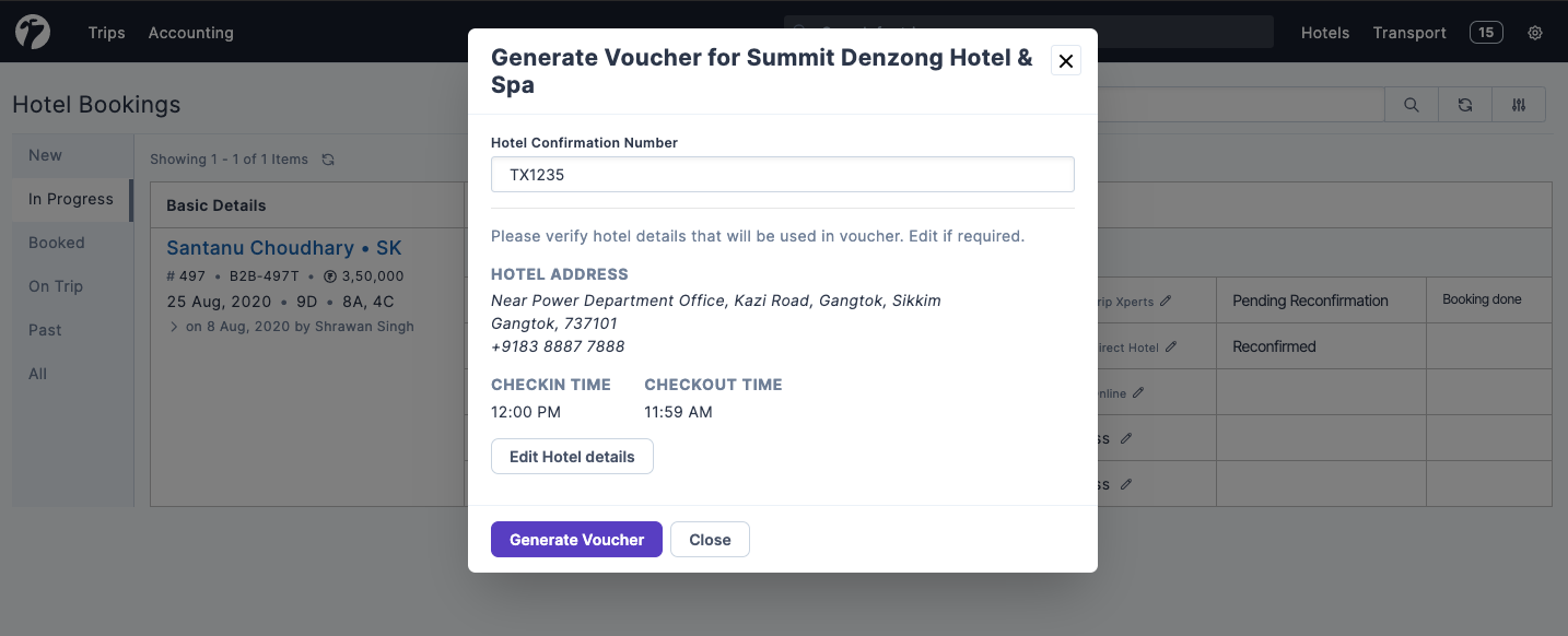 Image showing form to generate hotel booking voucher