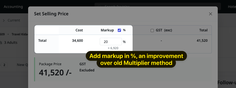 Image showing Percentage Markups for Quotes