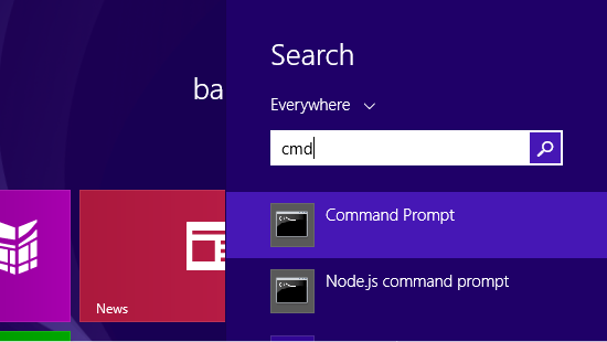 Image showing how to search for Command Prompt on Windows OS