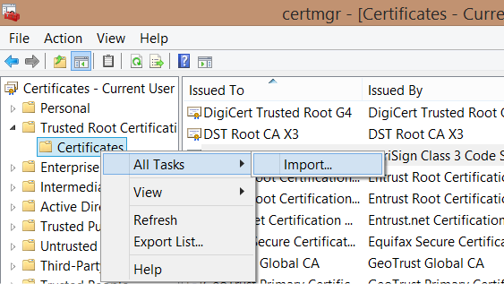 Image showing root certificate import action